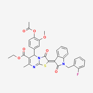 molecular formula C34H28FN3O7S B11964899 ethyl (2Z)-5-[4-(acetyloxy)-3-methoxyphenyl]-2-[1-(2-fluorobenzyl)-2-oxo-1,2-dihydro-3H-indol-3-ylidene]-7-methyl-3-oxo-2,3-dihydro-5H-[1,3]thiazolo[3,2-a]pyrimidine-6-carboxylate 