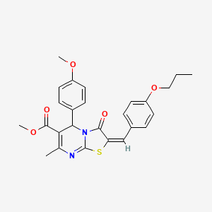 molecular formula C26H26N2O5S B11965167 methyl (2E)-5-(4-methoxyphenyl)-7-methyl-3-oxo-2-(4-propoxybenzylidene)-2,3-dihydro-5H-[1,3]thiazolo[3,2-a]pyrimidine-6-carboxylate 