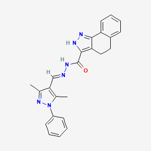 molecular formula C24H22N6O B11965298 N'-[(E)-(3,5-dimethyl-1-phenyl-1H-pyrazol-4-yl)methylidene]-4,5-dihydro-1H-benzo[g]indazole-3-carbohydrazide 