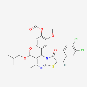 molecular formula C28H26Cl2N2O6S B11965481 2-methylpropyl (2E)-5-[4-(acetyloxy)-3-methoxyphenyl]-2-(3,4-dichlorobenzylidene)-7-methyl-3-oxo-2,3-dihydro-5H-[1,3]thiazolo[3,2-a]pyrimidine-6-carboxylate 
