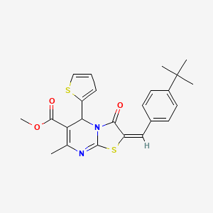 molecular formula C24H24N2O3S2 B11965605 Methyl (2E)-2-(4-tert-butylbenzylidene)-7-methyl-3-oxo-5-(2-thienyl)-2,3-dihydro-5H-[1,3]thiazolo[3,2-A]pyrimidine-6-carboxylate 