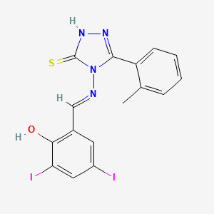 molecular formula C16H12I2N4OS B11965682 2,4-diiodo-6-((E)-{[3-mercapto-5-(2-methylphenyl)-4H-1,2,4-triazol-4-yl]imino}methyl)phenol 
