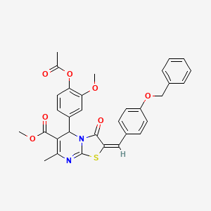 molecular formula C32H28N2O7S B11965805 methyl (2E)-5-[4-(acetyloxy)-3-methoxyphenyl]-2-[4-(benzyloxy)benzylidene]-7-methyl-3-oxo-2,3-dihydro-5H-[1,3]thiazolo[3,2-a]pyrimidine-6-carboxylate 