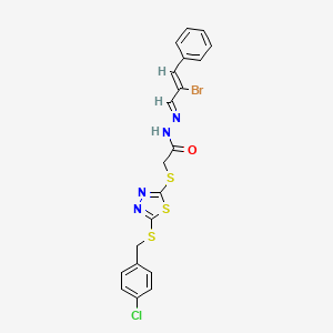 molecular formula C20H16BrClN4OS3 B11965970 N'-[(1E,2Z)-2-bromo-3-phenylprop-2-en-1-ylidene]-2-({5-[(4-chlorobenzyl)sulfanyl]-1,3,4-thiadiazol-2-yl}sulfanyl)acetohydrazide 