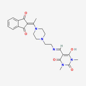molecular formula C24H27N5O5 B1196609 5-[[2-[4-[1-(1,3-Dioxo-2-indenylidene)ethyl]-1-piperazinyl]ethylamino]methylidene]-1,3-dimethyl-1,3-diazinane-2,4,6-trione 