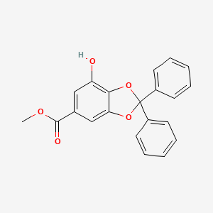 molecular formula C21H16O5 B11966257 Methyl 3-hydroxy-4,5-diphenylmethylenedioxybenzoate CAS No. 69829-46-5