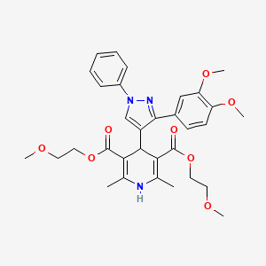 molecular formula C32H37N3O8 B11966435 Bis(2-methoxyethyl) 4-[3-(3,4-dimethoxyphenyl)-1-phenyl-1H-pyrazol-4-YL]-2,6-dimethyl-1,4-dihydro-3,5-pyridinedicarboxylate 
