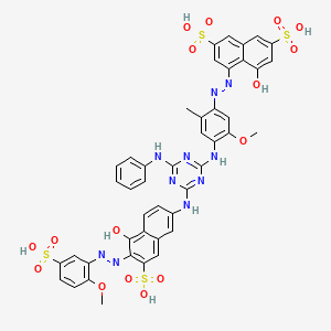 molecular formula C44H36N10O16S4 B1196644 4-Hydroxy-5-(4-{4-[5-hydroxy-6-(2-methoxy-5-sulfophenylazo)-7-sulfonaphthalen-2-ylamino]-6-phenylamino-1,3,5-triazin-2-ylamino}-5-methoxy-2-methylphenylazo)naphthalene-2,7-disulfonic acid 