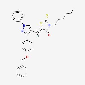 molecular formula C32H31N3O2S2 B11966443 (5Z)-5-({3-[4-(Benzyloxy)phenyl]-1-phenyl-1H-pyrazol-4-YL}methylene)-3-hexyl-2-thioxo-1,3-thiazolidin-4-one 