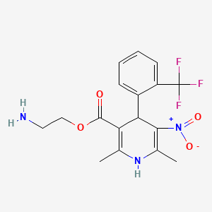 molecular formula C17H18F3N3O4 B1196678 3-Pyridinecarboxylic acid, 1,4-dihydro-2,6-dimethyl-5-nitro-4-(2-(trifluoromethyl)phenyl)-, 2-aminoethyl ester CAS No. 113629-51-9