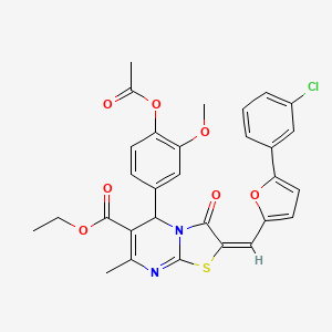 molecular formula C30H25ClN2O7S B11966971 ethyl (2E)-5-[4-(acetyloxy)-3-methoxyphenyl]-2-{[5-(3-chlorophenyl)-2-furyl]methylene}-7-methyl-3-oxo-2,3-dihydro-5H-[1,3]thiazolo[3,2-a]pyrimidine-6-carboxylate 