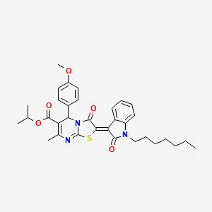 molecular formula C33H37N3O5S B11967037 Isopropyl (2Z)-2-(1-heptyl-2-oxo-1,2-dihydro-3H-indol-3-ylidene)-5-(4-methoxyphenyl)-7-methyl-3-oxo-2,3-dihydro-5H-[1,3]thiazolo[3,2-A]pyrimidine-6-carboxylate 