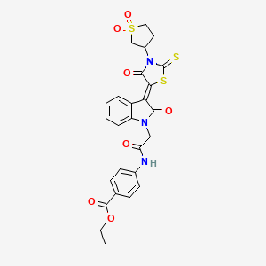 molecular formula C26H23N3O7S3 B11967090 ethyl 4-[({(3Z)-3-[3-(1,1-dioxidotetrahydro-3-thienyl)-4-oxo-2-thioxo-1,3-thiazolidin-5-ylidene]-2-oxo-2,3-dihydro-1H-indol-1-yl}acetyl)amino]benzoate 