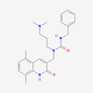 molecular formula C25H32N4O2 B1196736 1-[3-(dimethylamino)propyl]-1-[(5,8-dimethyl-2-oxo-1H-quinolin-3-yl)methyl]-3-(phenylmethyl)urea 
