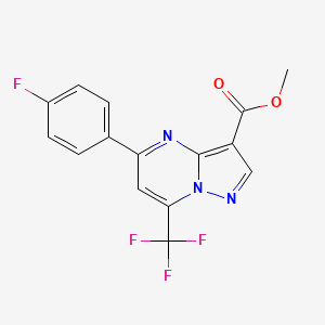 molecular formula C15H9F4N3O2 B1196737 5-(4-Fluorophenyl)-7-(trifluoromethyl)-3-pyrazolo[1,5-a]pyrimidinecarboxylic acid methyl ester 