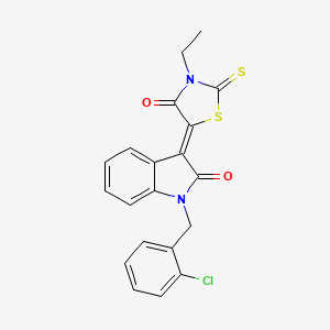 molecular formula C20H15ClN2O2S2 B11967378 (3Z)-1-(2-chlorobenzyl)-3-(3-ethyl-4-oxo-2-thioxo-1,3-thiazolidin-5-ylidene)-1,3-dihydro-2H-indol-2-one 