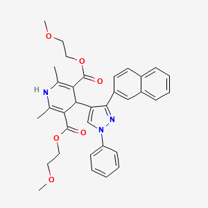 molecular formula C34H35N3O6 B11967476 bis(2-methoxyethyl) 2,6-dimethyl-4-[3-(2-naphthyl)-1-phenyl-1H-pyrazol-4-yl]-1,4-dihydro-3,5-pyridinedicarboxylate 