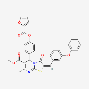 molecular formula C33H24N2O7S B11967562 Methyl (2E)-5-[4-(2-furoyloxy)phenyl]-7-methyl-3-oxo-2-(3-phenoxybenzylidene)-2,3-dihydro-5H-[1,3]thiazolo[3,2-A]pyrimidine-6-carboxylate 