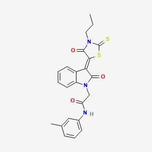 molecular formula C23H21N3O3S2 B11967607 N-(3-methylphenyl)-2-[(3Z)-2-oxo-3-(4-oxo-3-propyl-2-thioxo-1,3-thiazolidin-5-ylidene)-2,3-dihydro-1H-indol-1-yl]acetamide 