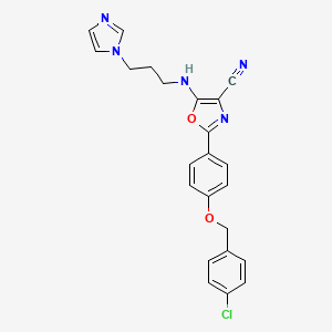 molecular formula C23H20ClN5O2 B1196762 2-[4-[(4-Chlorophenyl)methoxy]phenyl]-5-[3-(1-imidazolyl)propylamino]-4-oxazolecarbonitrile 