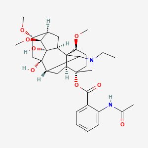 molecular formula C32H44N2O8 B1196776 [(1S,2S,3S,4S,5R,6S,8S,9S,13S,16S,17S)-11-ethyl-3,8-dihydroxy-4,6,16-trimethoxy-11-azahexacyclo[7.7.2.12,5.01,10.03,8.013,17]nonadecan-13-yl] 2-acetamidobenzoate 