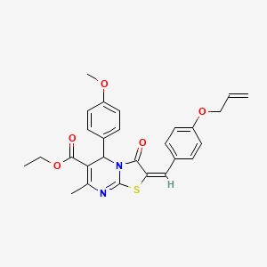 molecular formula C27H26N2O5S B11967886 Ethyl (2E)-2-[4-(allyloxy)benzylidene]-5-(4-methoxyphenyl)-7-methyl-3-oxo-2,3-dihydro-5H-[1,3]thiazolo[3,2-A]pyrimidine-6-carboxylate 