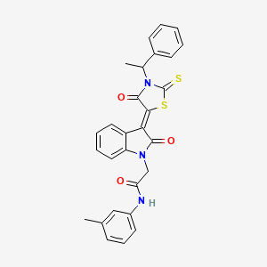 molecular formula C28H23N3O3S2 B11967897 N-(3-methylphenyl)-2-{(3Z)-2-oxo-3-[4-oxo-3-(1-phenylethyl)-2-thioxo-1,3-thiazolidin-5-ylidene]-2,3-dihydro-1H-indol-1-yl}acetamide 