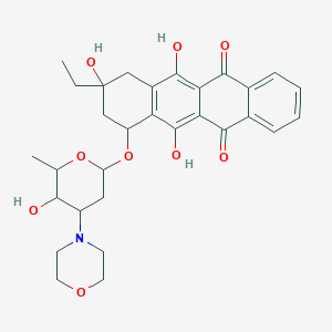 molecular formula C30H35NO9 B1196816 9-ethyl-6,9,11-trihydroxy-7-(5-hydroxy-6-methyl-4-morpholin-4-yloxan-2-yl)oxy-8,10-dihydro-7H-tetracene-5,12-dione CAS No. 132098-65-8
