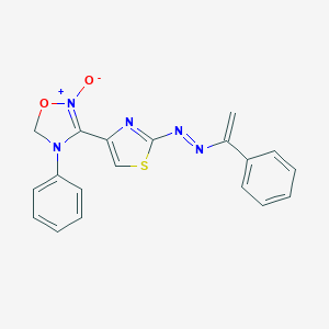 molecular formula C19H15N5O2S B119684 ACETOPHENONE HYDRAZONE OF 4-(2-HYDRAZINYL-THIAZOL-4-YL)-3-PHENYLSYDNONE CAS No. 155812-15-0