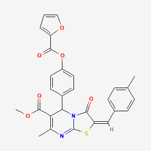 molecular formula C28H22N2O6S B11968411 Methyl (2E)-5-[4-(2-furoyloxy)phenyl]-7-methyl-2-(4-methylbenzylidene)-3-oxo-2,3-dihydro-5H-[1,3]thiazolo[3,2-A]pyrimidine-6-carboxylate 