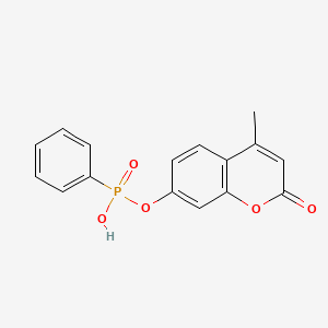 molecular formula C16H13O5P B1196847 Phosphonic acid, phenyl-, mono(4-methyl-2-oxo-2H-1-benzopyran-7-yl) ester CAS No. 85197-20-2