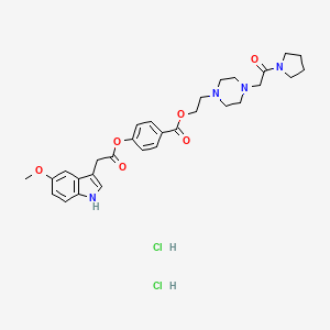 molecular formula C30H38Cl2N4O6 B1196848 1H-Indole-3-acetic acid, 5-methoxy-, 4-((2-(4-(2-oxo-2-(1-pyrrolidinyl)ethyl)-1-piperazinyl)ethoxy)carbonyl)phenyl ester, dihydrochloride CAS No. 85476-81-9