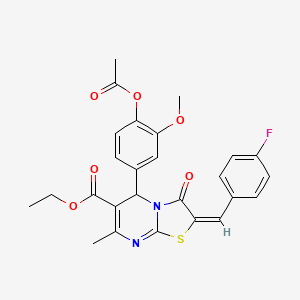 molecular formula C26H23FN2O6S B11968529 ethyl (2E)-5-[4-(acetyloxy)-3-methoxyphenyl]-2-(4-fluorobenzylidene)-7-methyl-3-oxo-2,3-dihydro-5H-[1,3]thiazolo[3,2-a]pyrimidine-6-carboxylate 