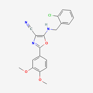 molecular formula C19H16ClN3O3 B1196863 5-[(2-Chlorophenyl)methylamino]-2-(3,4-dimethoxyphenyl)-4-oxazolecarbonitrile 