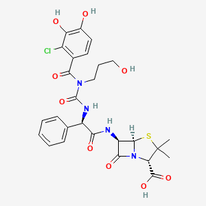 molecular formula C27H29ClN4O9S B1196879 (2S,5R,6R)-6-[[(2R)-2-[[(2-chloro-3,4-dihydroxybenzoyl)-(3-hydroxypropyl)carbamoyl]amino]-2-phenylacetyl]amino]-3,3-dimethyl-7-oxo-4-thia-1-azabicyclo[3.2.0]heptane-2-carboxylic acid CAS No. 92773-65-4