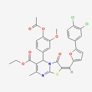 molecular formula C30H24Cl2N2O7S B11968867 ethyl (2E)-5-[4-(acetyloxy)-3-methoxyphenyl]-2-{[5-(3,4-dichlorophenyl)furan-2-yl]methylidene}-7-methyl-3-oxo-2,3-dihydro-5H-[1,3]thiazolo[3,2-a]pyrimidine-6-carboxylate 