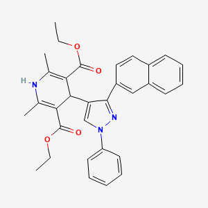 molecular formula C32H31N3O4 B11969047 Diethyl 2,6-dimethyl-4-[3-(2-naphthyl)-1-phenyl-1H-pyrazol-4-YL]-1,4-dihydro-3,5-pyridinedicarboxylate 