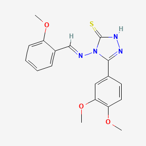 molecular formula C18H18N4O3S B11969097 5-(3,4-dimethoxyphenyl)-4-{[(E)-(2-methoxyphenyl)methylidene]amino}-4H-1,2,4-triazole-3-thiol 