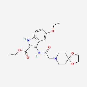 molecular formula C22H29N3O6 B1196917 3-[[2-(1,4-dioxa-8-azaspiro[4.5]decan-8-yl)-1-oxoethyl]amino]-5-ethoxy-1H-indole-2-carboxylic acid ethyl ester 