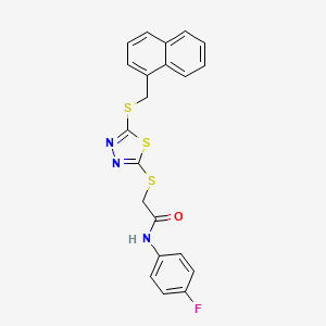 molecular formula C21H16FN3OS3 B11969270 N-(4-fluorophenyl)-2-({5-[(naphthalen-1-ylmethyl)sulfanyl]-1,3,4-thiadiazol-2-yl}sulfanyl)acetamide 