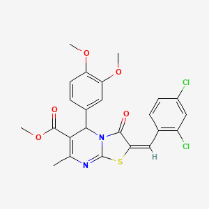 molecular formula C24H20Cl2N2O5S B11969302 methyl (2E)-2-(2,4-dichlorobenzylidene)-5-(3,4-dimethoxyphenyl)-7-methyl-3-oxo-2,3-dihydro-5H-[1,3]thiazolo[3,2-a]pyrimidine-6-carboxylate 