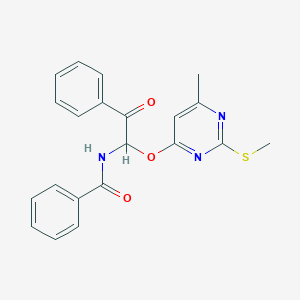 molecular formula C21H19N3O3S B11969372 N-(1-((6-Methyl-2-(methylthio)-4-pyrimidinyl)oxy)-2-oxo-2-phenylethyl)benzamide 