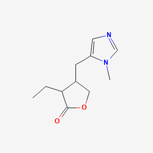 molecular formula C11H16N2O2 B1196940 2(3H)-Furanone, 3-ethyldihydro-4-[(1-methyl-1H-imidazol-5-yl)methyl]-, (3S-cis)- 