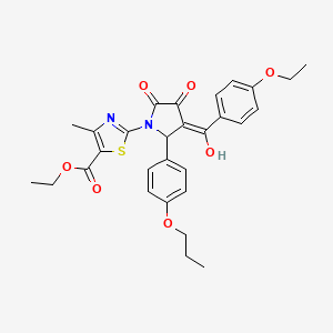 molecular formula C29H30N2O7S B11969464 ethyl 2-{3-[(4-ethoxyphenyl)carbonyl]-4-hydroxy-5-oxo-2-(4-propoxyphenyl)-2,5-dihydro-1H-pyrrol-1-yl}-4-methyl-1,3-thiazole-5-carboxylate 