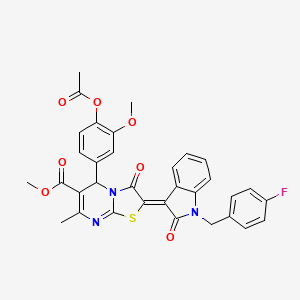 molecular formula C33H26FN3O7S B11969636 methyl (2Z)-5-[4-(acetyloxy)-3-methoxyphenyl]-2-[1-(4-fluorobenzyl)-2-oxo-1,2-dihydro-3H-indol-3-ylidene]-7-methyl-3-oxo-2,3-dihydro-5H-[1,3]thiazolo[3,2-a]pyrimidine-6-carboxylate 