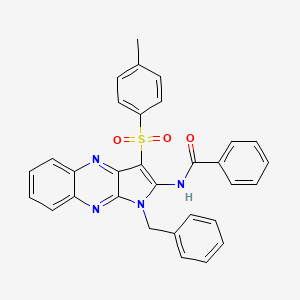 molecular formula C31H24N4O3S B11969664 N-{1-benzyl-3-[(4-methylphenyl)sulfonyl]-1H-pyrrolo[2,3-b]quinoxalin-2-yl}benzamide 