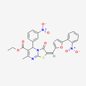 molecular formula C27H20N4O8S B11969965 ethyl (2E)-7-methyl-5-(3-nitrophenyl)-2-{[5-(2-nitrophenyl)furan-2-yl]methylidene}-3-oxo-2,3-dihydro-5H-[1,3]thiazolo[3,2-a]pyrimidine-6-carboxylate 