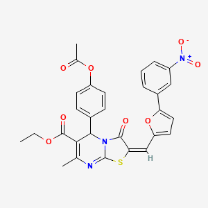 molecular formula C29H23N3O8S B11970024 Ethyl (2E)-5-[4-(acetyloxy)phenyl]-7-methyl-2-{[5-(3-nitrophenyl)-2-furyl]methylene}-3-oxo-2,3-dihydro-5H-[1,3]thiazolo[3,2-A]pyrimidine-6-carboxylate 