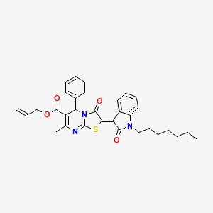 molecular formula C32H33N3O4S B11970315 allyl (2Z)-2-(1-heptyl-2-oxo-1,2-dihydro-3H-indol-3-ylidene)-7-methyl-3-oxo-5-phenyl-2,3-dihydro-5H-[1,3]thiazolo[3,2-a]pyrimidine-6-carboxylate 