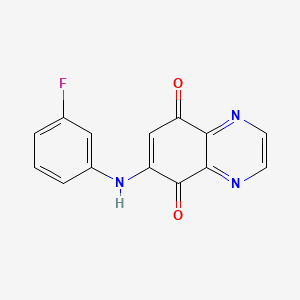 molecular formula C14H8FN3O2 B1197038 6-((3-Fluorophenyl)amino)-5,8-quinoxalinedione CAS No. 91300-59-3